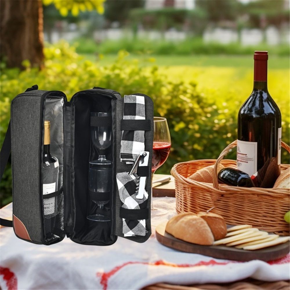 Insulated Wine Tote Bag With Stainless Wine Glasses. For Boating Travel. Wine Cooler Bag For Beach. Portable Wine Carrier & Tumblers For Picnic. Outdoor Wine Lovers Gift