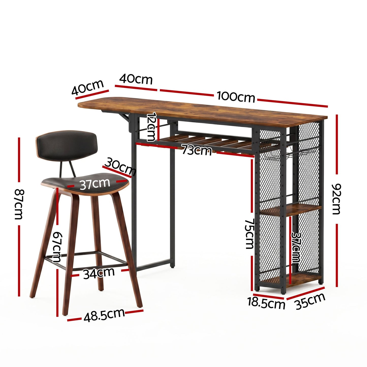 Artiss 3PCS Bar Table and Stools Set Dining Table Solid Wood Kitchen Chairs Cafe Pub