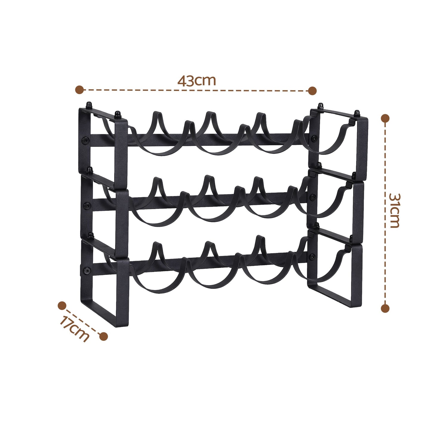 Artiss 3-Tier Wine Rack Metal Freestanding 12 Bottles Modular Countertop Wine Display Shelf Black