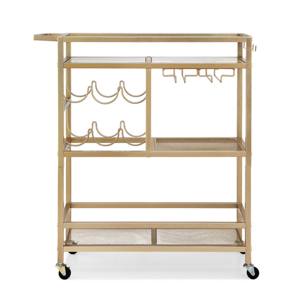 Artiss Bar Cart Drinks Trolley Serving Wine Rack Glass Holder 3 Hooks 72cm Gold