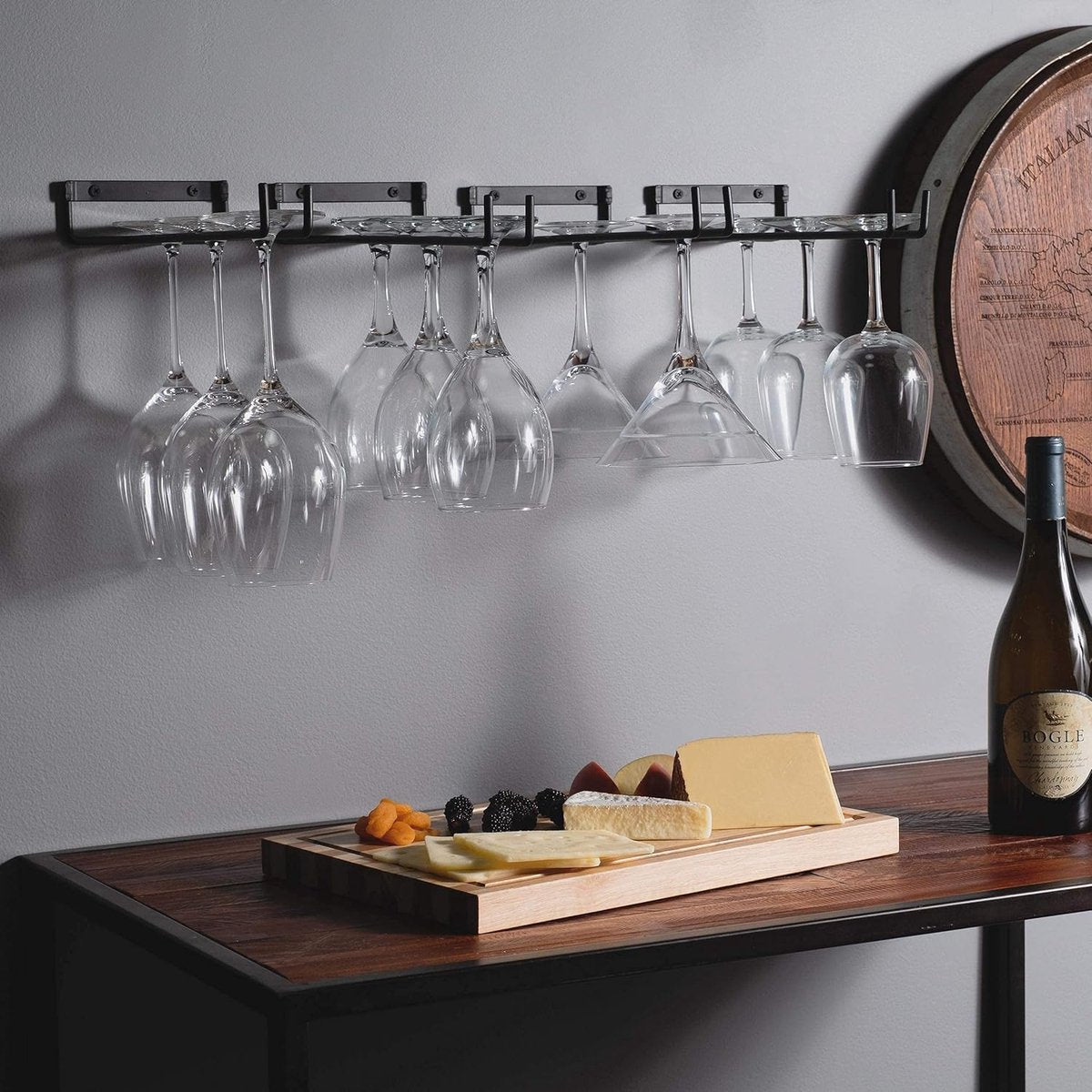Pieces Wall Mount Goblet Holder - 30cm Black Wrought Iron - Heavy-Duty Wine Glass Holder