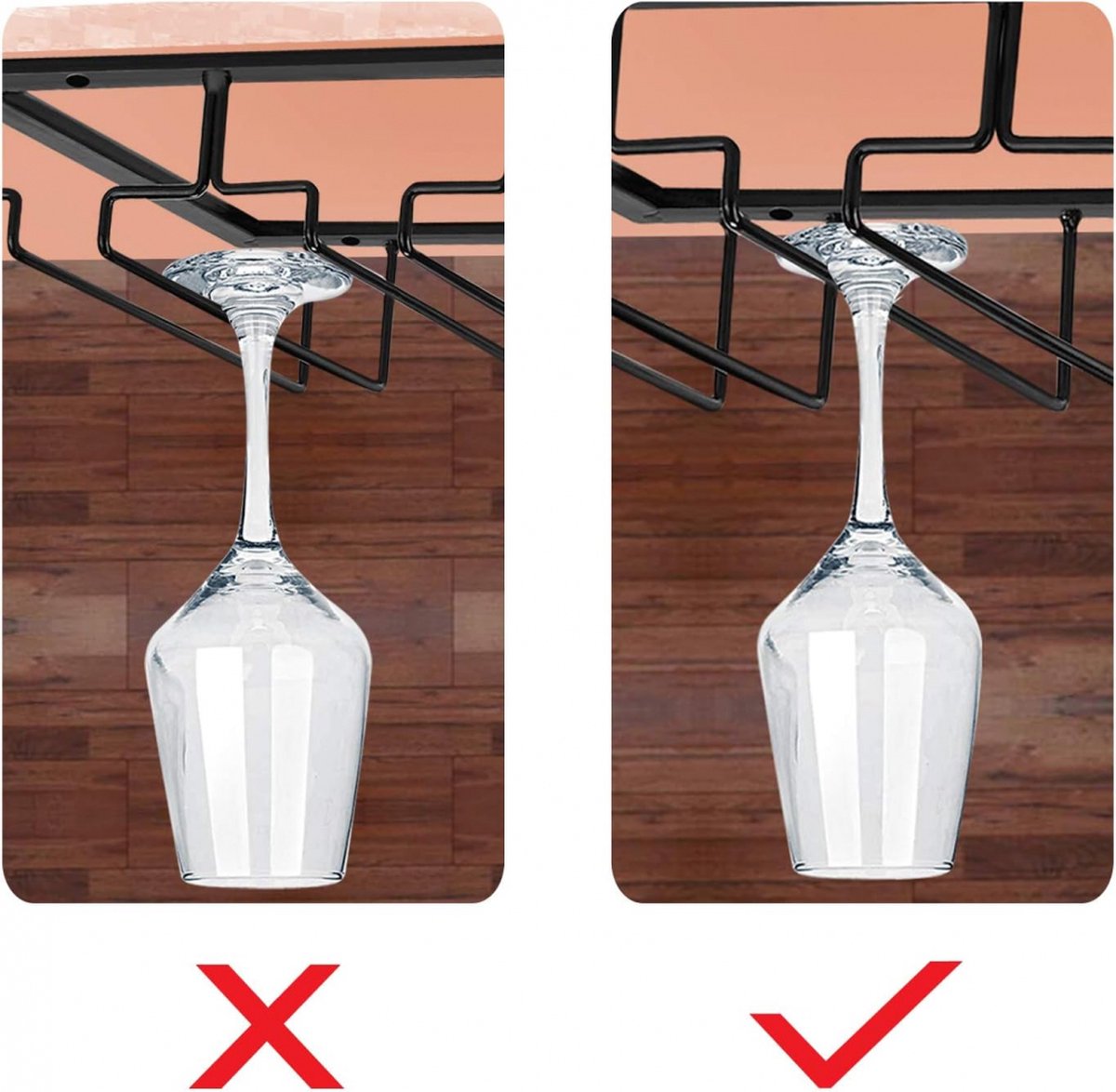 Wine Glass Holder - Wine Glass Hanging Rack - Wine Glass Rack - Glass Rack - Wine Glass Holder - Wine Rack - 4 Rows - Wine Glass Holder - Wine Glass Rack - Wine Glass Organizer - Glass Hanging Rack - For Bar, Kitchen and Cafe - Black - Includes Mounting H