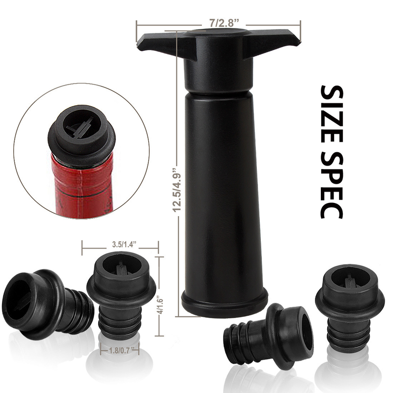 Vacu Vin Black Pump with Wine Saver Stoppers - Keeps Wine Fresh