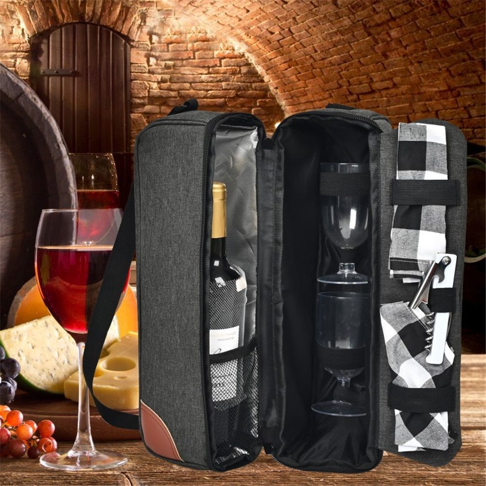 Insulated Wine Tote Bag With Stainless Wine Glasses.  For Boating Travel. Wine Cooler Bag For Beach. Portable Wine Carrier & Tumblers For Picnic. Outdoor Wine Lovers Gift