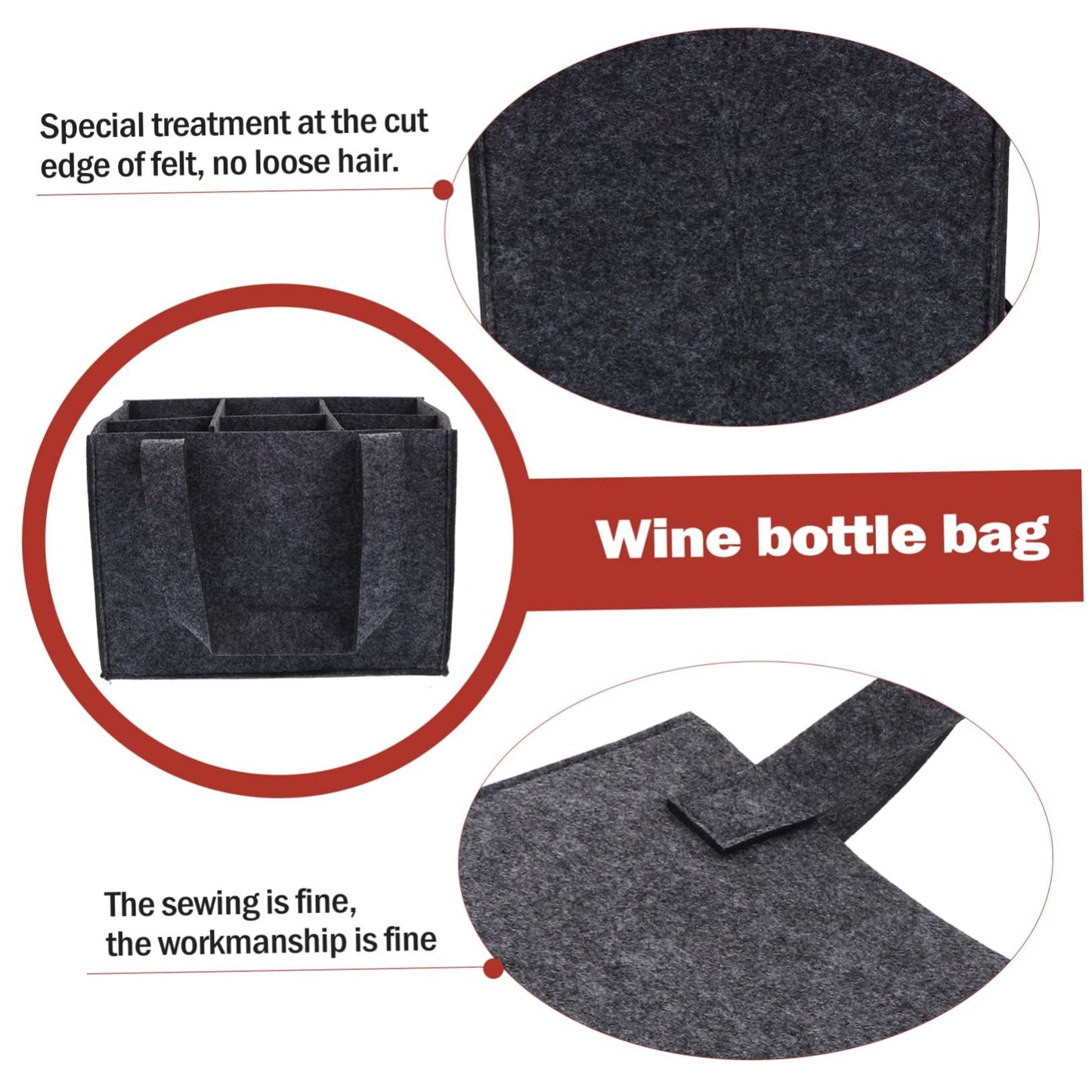 6 Bottle Wine Carrier with Divider Felt Wine Storage Tote Bag, Portable Reusable Wine Travel Bag with Handle for Christmas Travel Camping Picnic Party ( Gray)