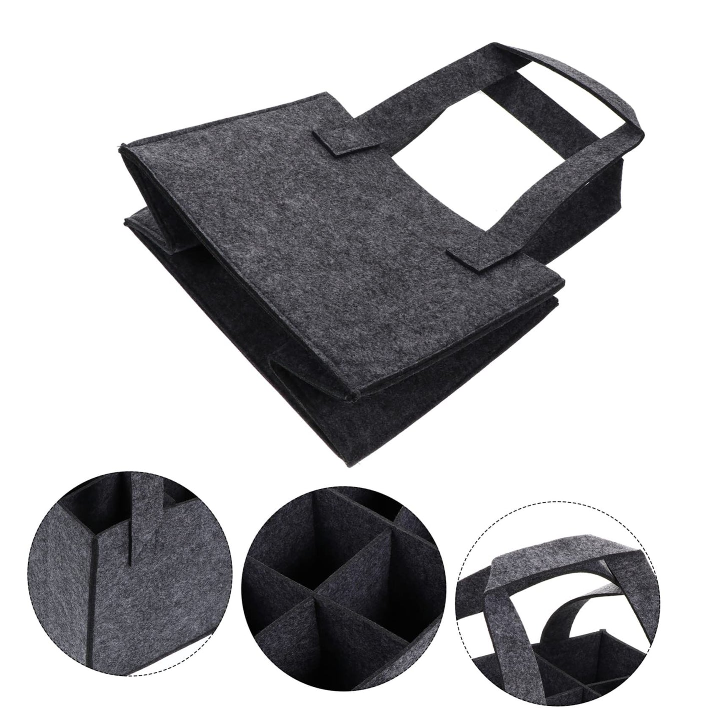 6 Bottle Wine Carrier with Divider Felt Wine Storage Tote Bag, Portable Reusable Wine Travel Bag with Handle for Christmas Travel Camping Picnic Party ( Gray)