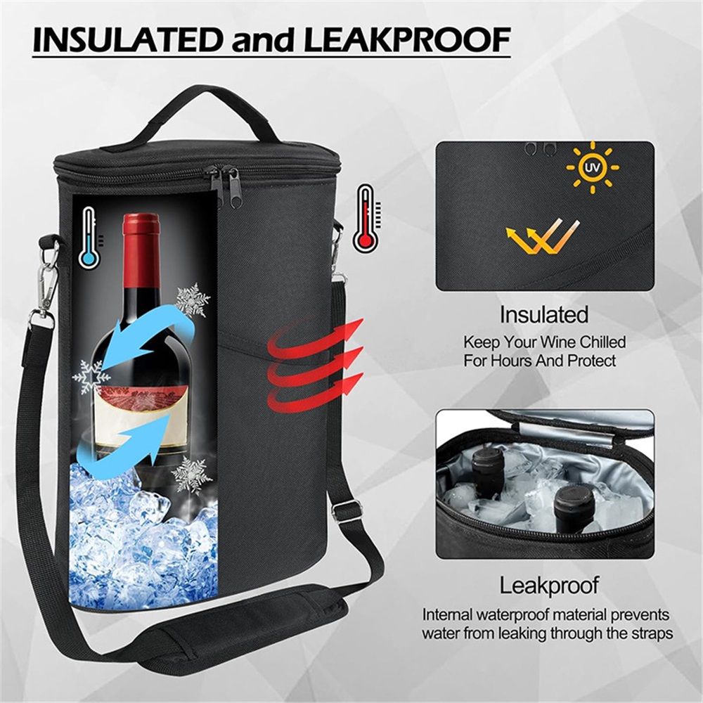 2 Bottle Wine Carrier Tote, Insulated Leakproof Wine Cooler Bag, Wine Travel Bag Tote for Picnic  Beach, Portable Wine Bottle Carrying Case, Gift for Wine Lover Women Men Christmas, Black