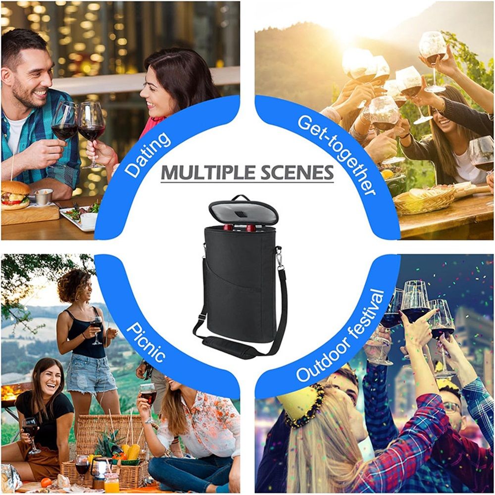 2 Bottle Wine Carrier Tote, Insulated Leakproof Wine Cooler Bag, Wine Travel Bag Tote for Picnic  Beach, Portable Wine Bottle Carrying Case, Gift for Wine Lover Women Men Christmas, Black