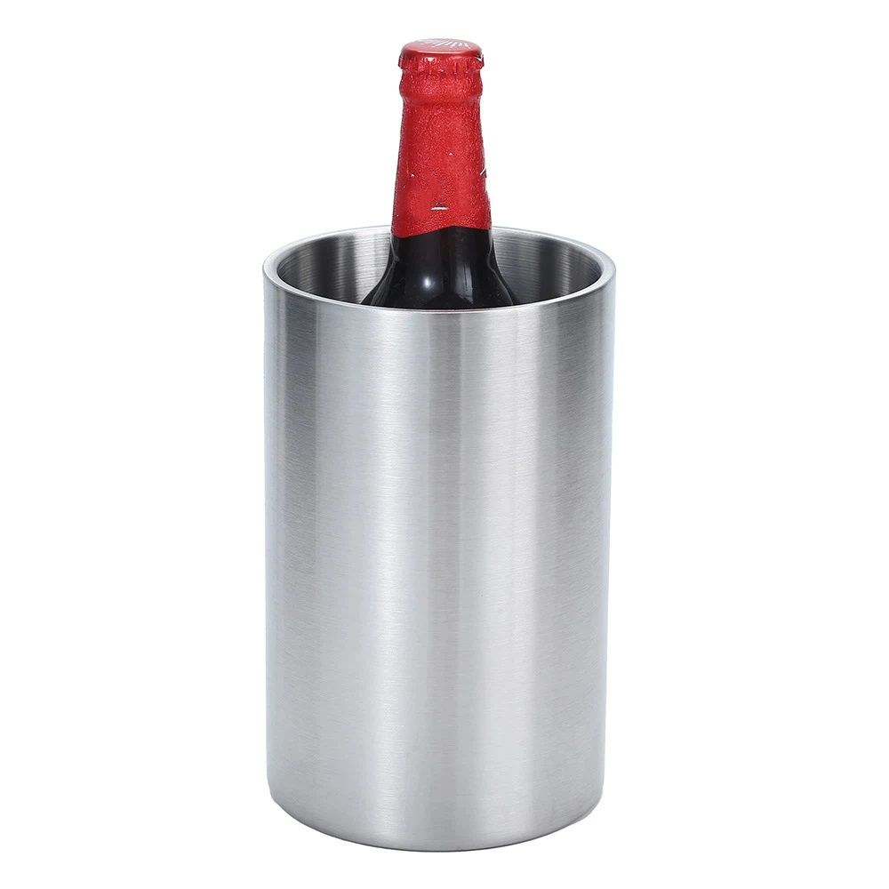 Stainless Steel Double Wall Wine Cooler - Insulated Tabletop Wine Chiller for White Wine & Champagne, Fits Most Standard Sized Bottles（1.6L）