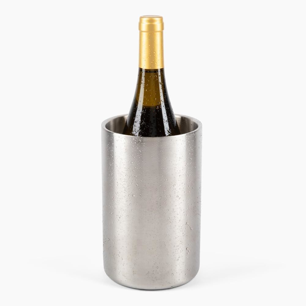 Stainless Steel Double Wall Wine Cooler - Insulated Tabletop Wine Chiller for White Wine & Champagne, Fits Most Standard Sized Bottles（1.6L）