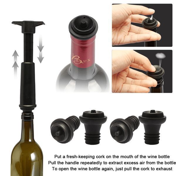 red Wine Vacuum Pump with Preserver Stopper, Wine Fresh Keeping Set