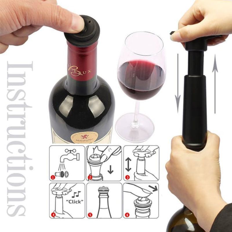 red Wine Vacuum Pump with Preserver Stopper, Wine Fresh Keeping Set