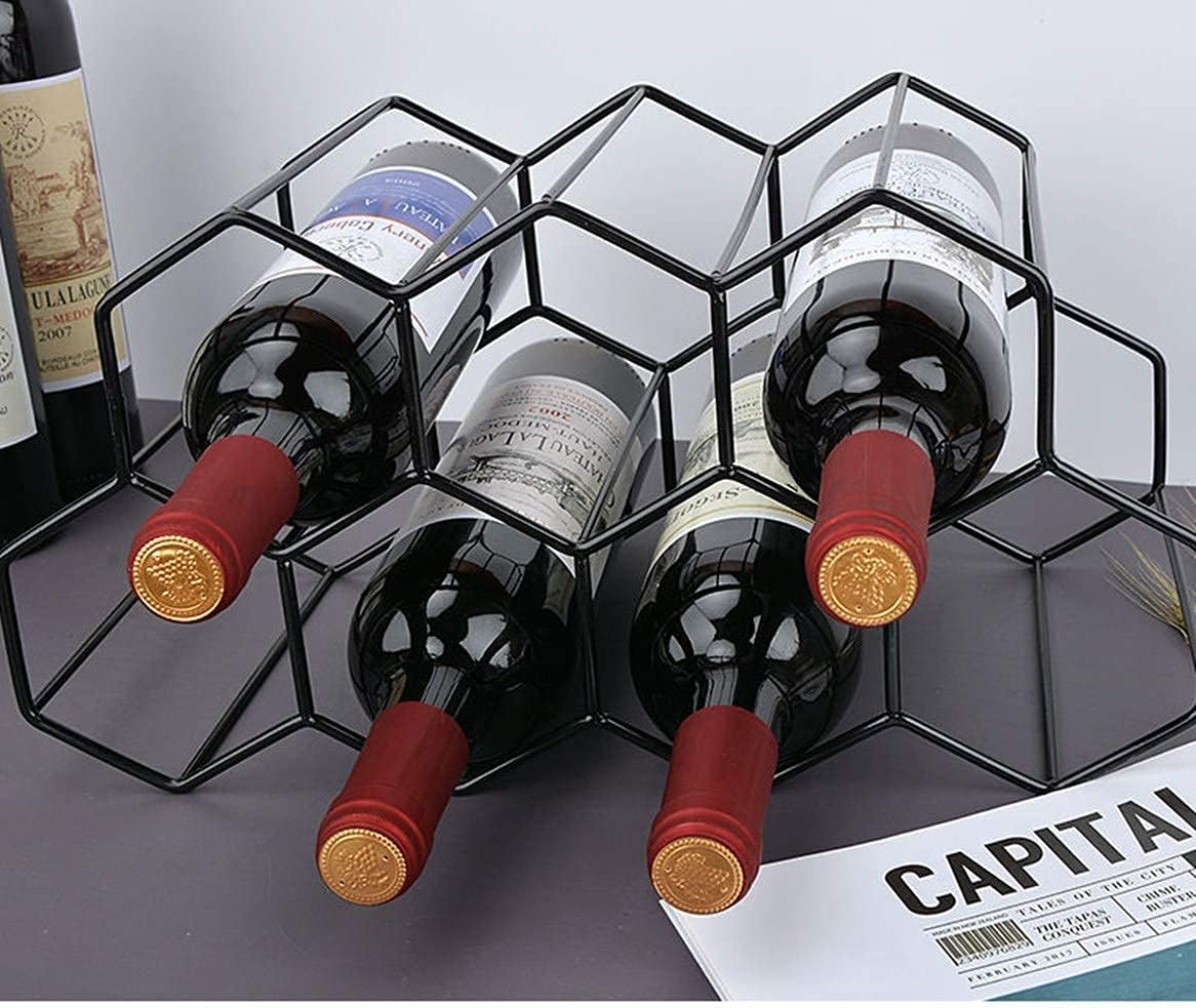 Small Freestanding Wine Rack for Countertop - Honeycomb Metal Wine Rack Stand for 9 Bottles, Black, Wine Rack for Tabletop