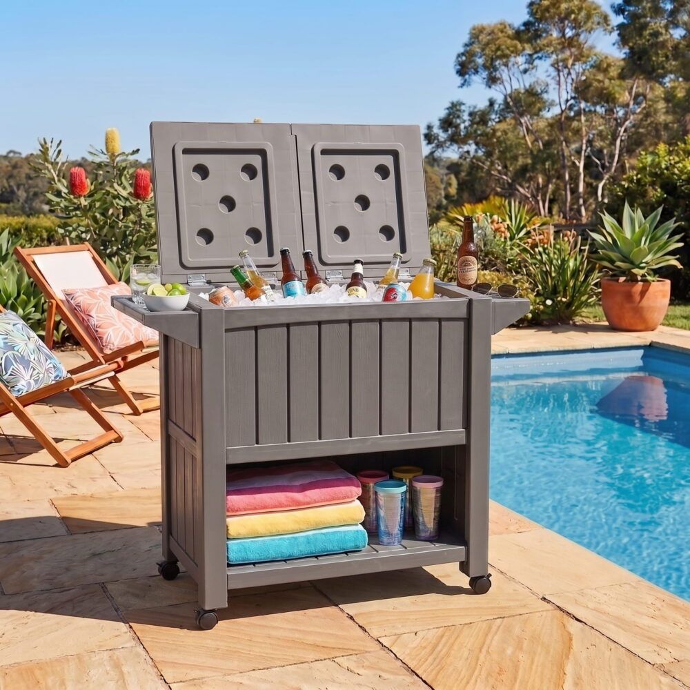 Garden Bar Serving Cart with Cooler (Taupe)