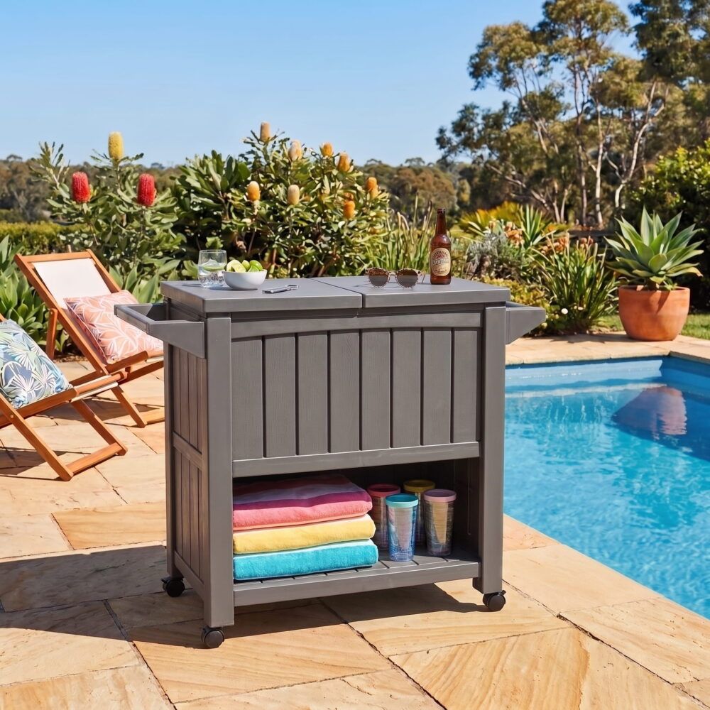 Garden Bar Serving Cart with Cooler (Taupe)