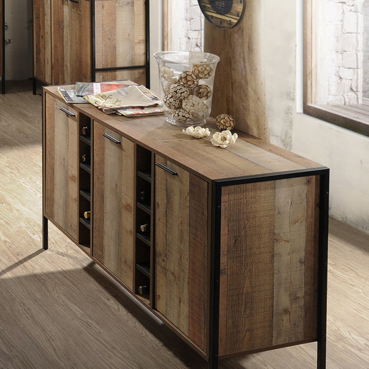 Wine Cabinet with 2 Storage racks and open Bar Cabinet in Oak Colour