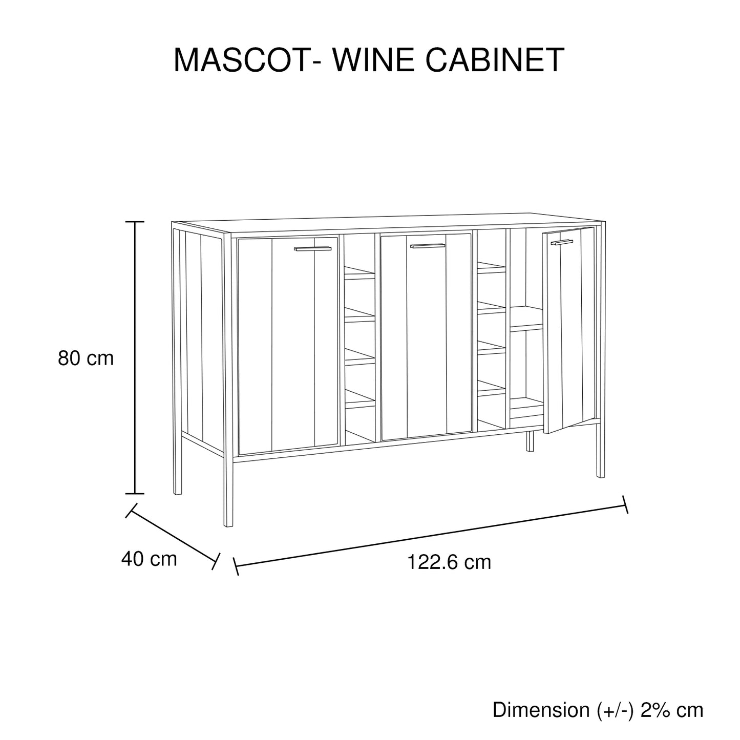 Wine Cabinet with 2 Storage racks and open Bar Cabinet in Oak Colour