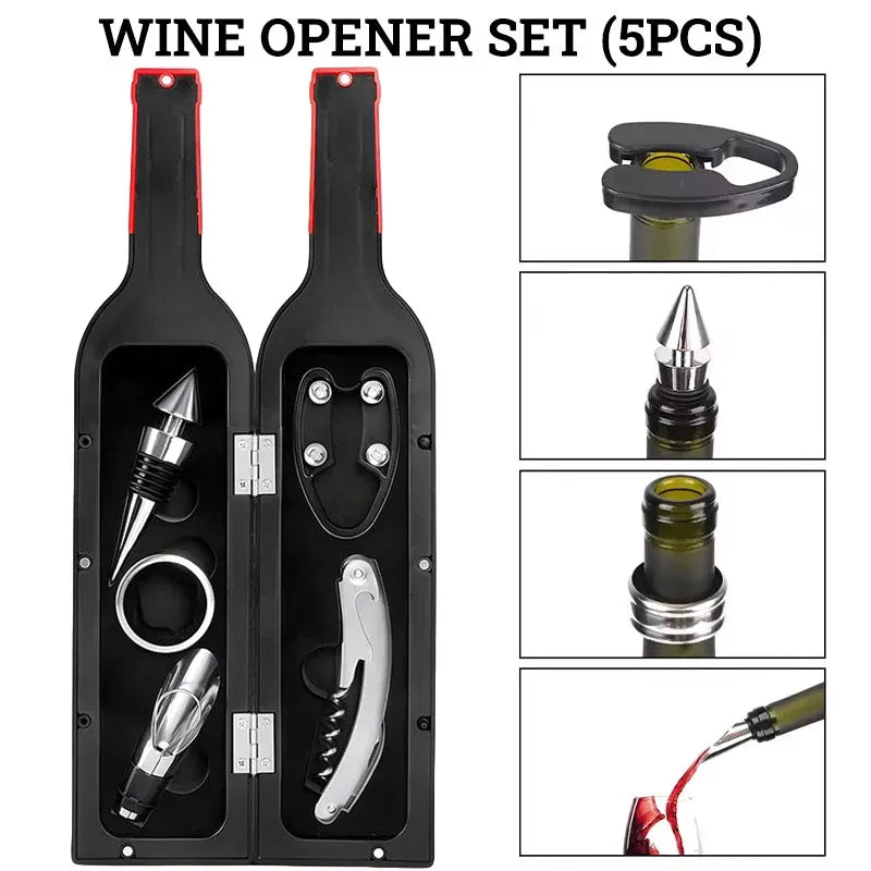 Wine Bottle Opener Set 5pcs Manual Corkscrew Opener Wine Tools Kit for Bar Use