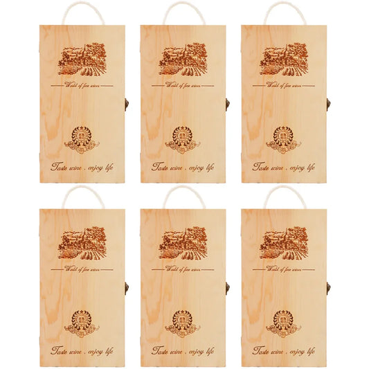 6pcs Red Wine Wooden Gift Box Packaging Storage Box for Wine Bottle Gifts - Double clamshell