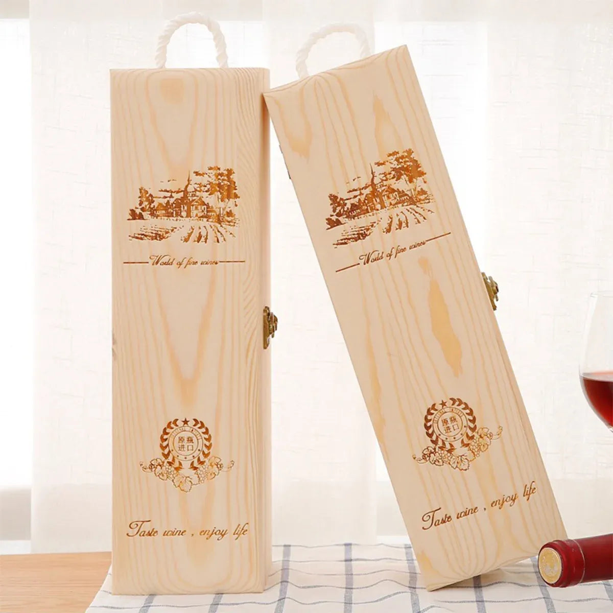 6pcs Red Wine Wooden Gift Box Packaging Storage Box for Wine Bottle Gifts - Double clamshell