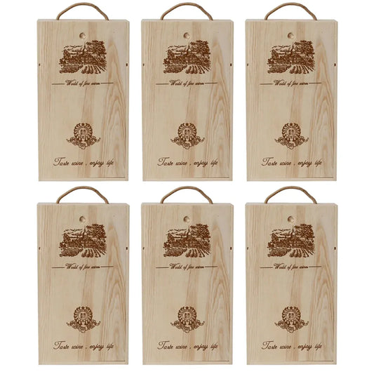 6pcs Red Wine Wooden Gift Box Packaging Storage Box for Wine Bottle Gifts - Double pull-out