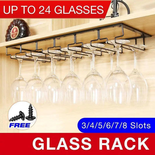 8/7/6/5/4/3 Slots Wine Glass Rack Holder Hanger Hanging Bar Storage Drying Rack - 6 Slots