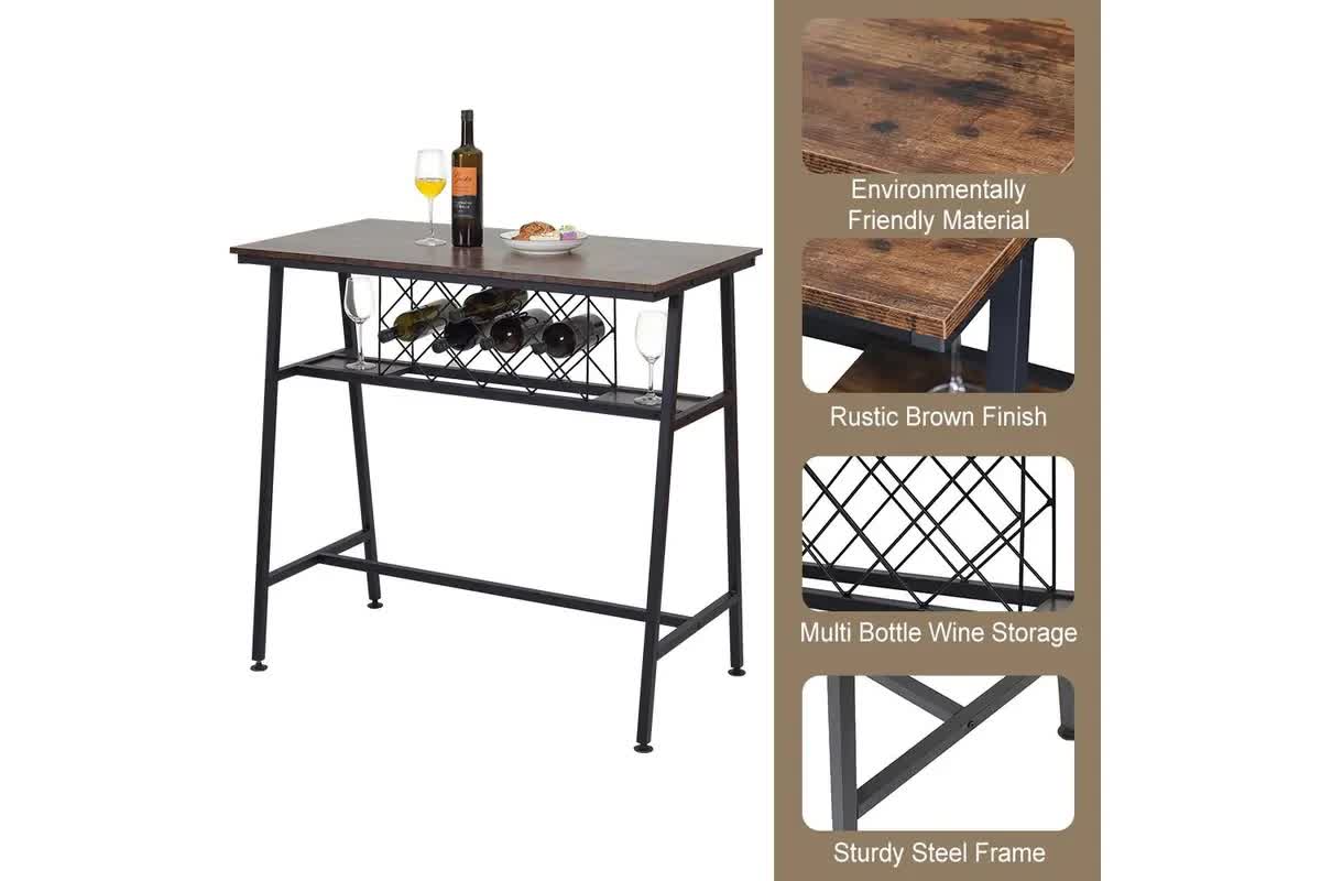 Viviendo Dining Table, Bar Table with Wine Storage Rack - Industrial S ...