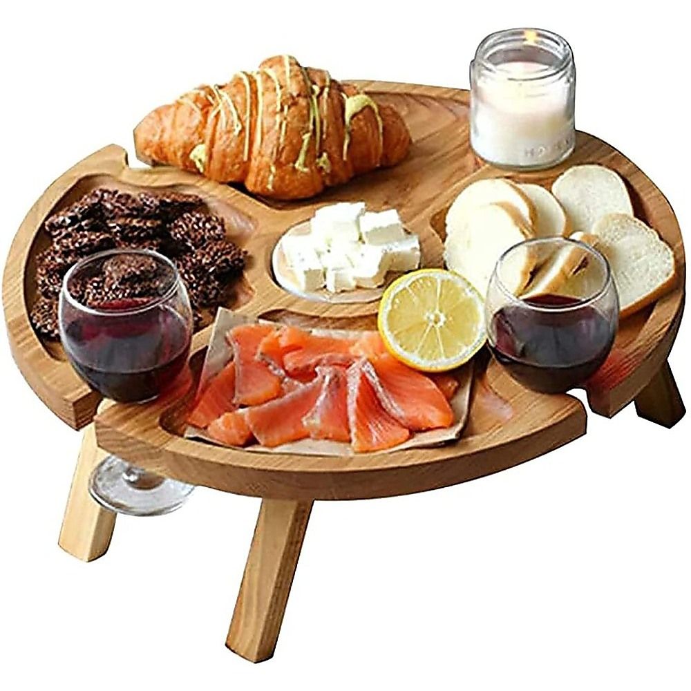 Outdoor Picnic Table Wooden Portable Folding Mini Wine Picnic Table