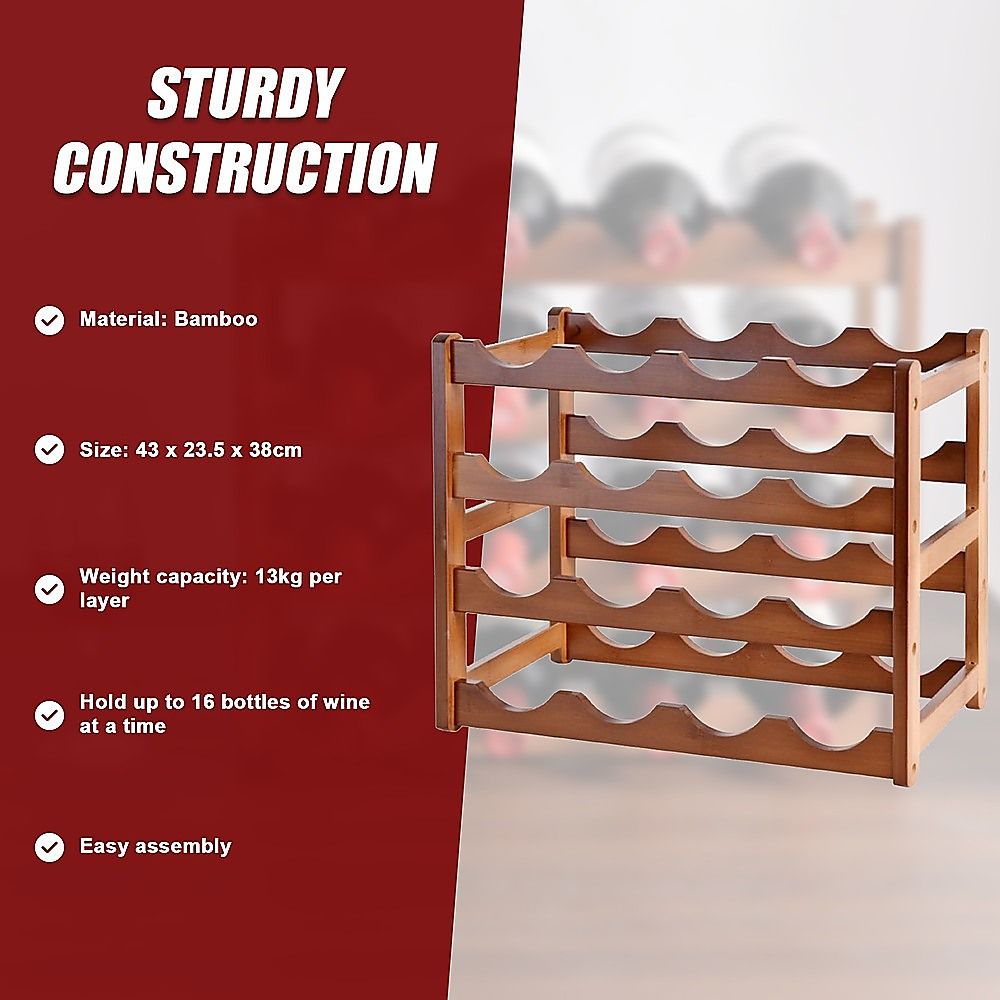Bamboo Stackable Modular Freestanding Countertop Wine Shelf Rack