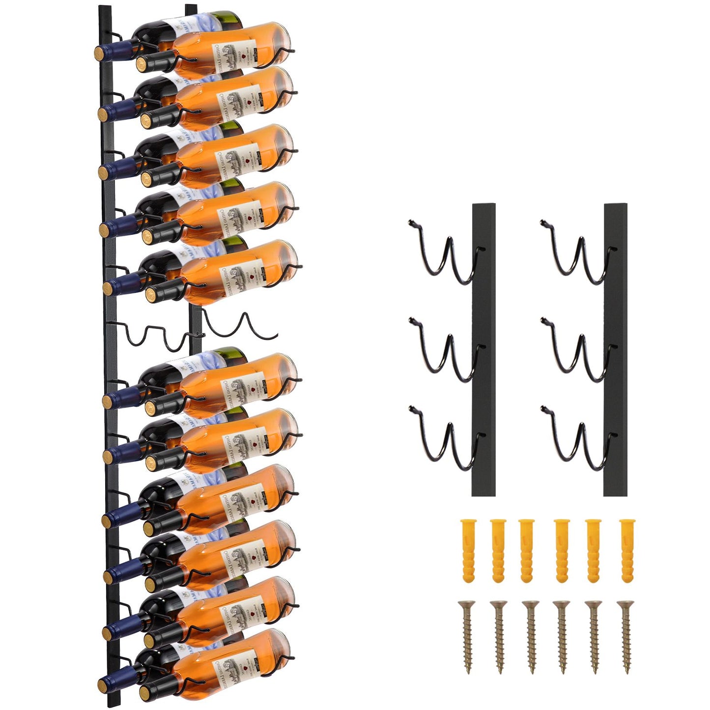 Wall Mounted Wine Rack, 12x2 Bottles Wine Holder Towel Rack, Black Steel Vertical Wine Rack, Modern Decorative Wall Mounted Wine Bottle Holder, Forward Design Simple Storage Wall Rack 48x11x1 In