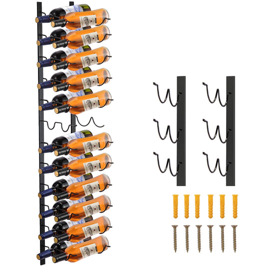 Wall Mounted Wine Rack, 12x2 Bottles Wine Holder Towel Rack, Black Steel Vertical Wine Rack, Modern Decorative Wall Mounted Wine Bottle Holder, Forward Design Simple Storage Wall Rack 48x11x1 In